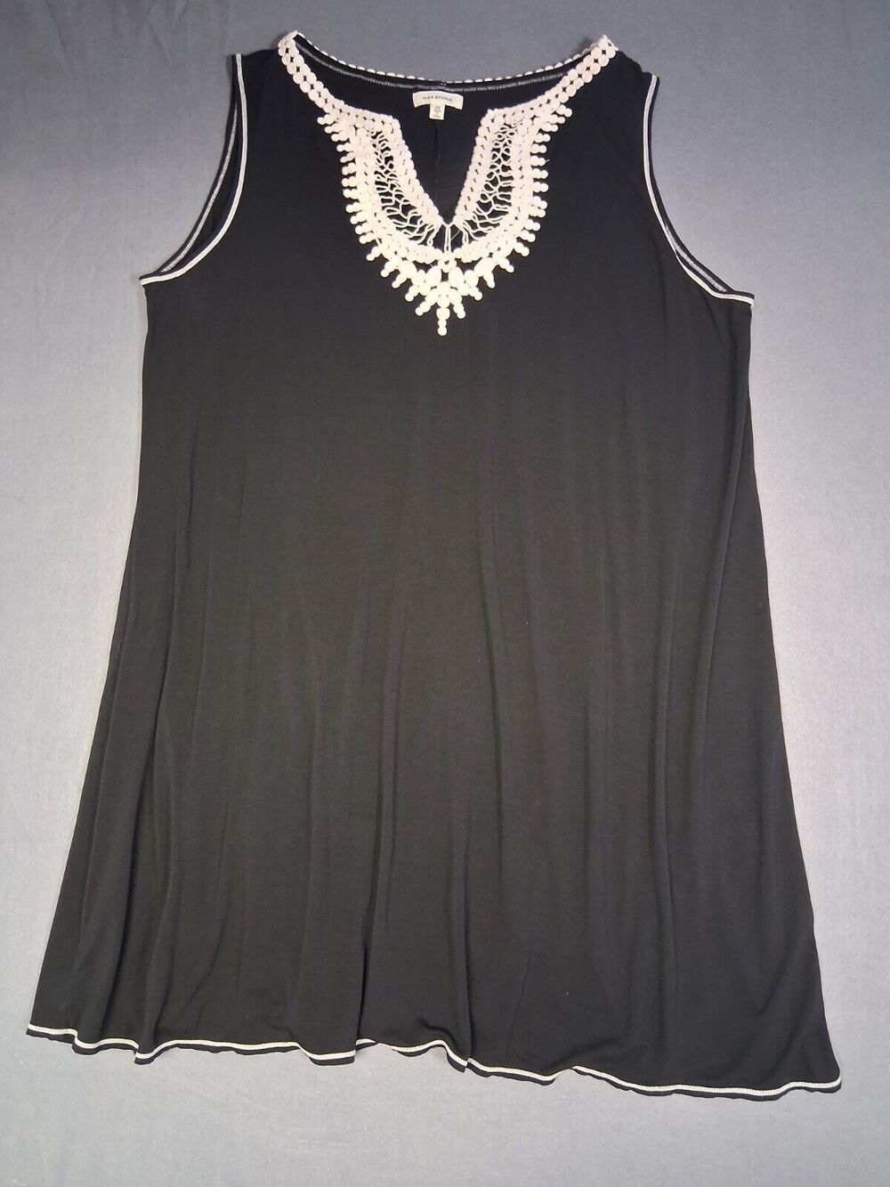 Max Studio Slit Neckline Sleeveless Crochet Shift Dress Black Beige Plus Sz 2X